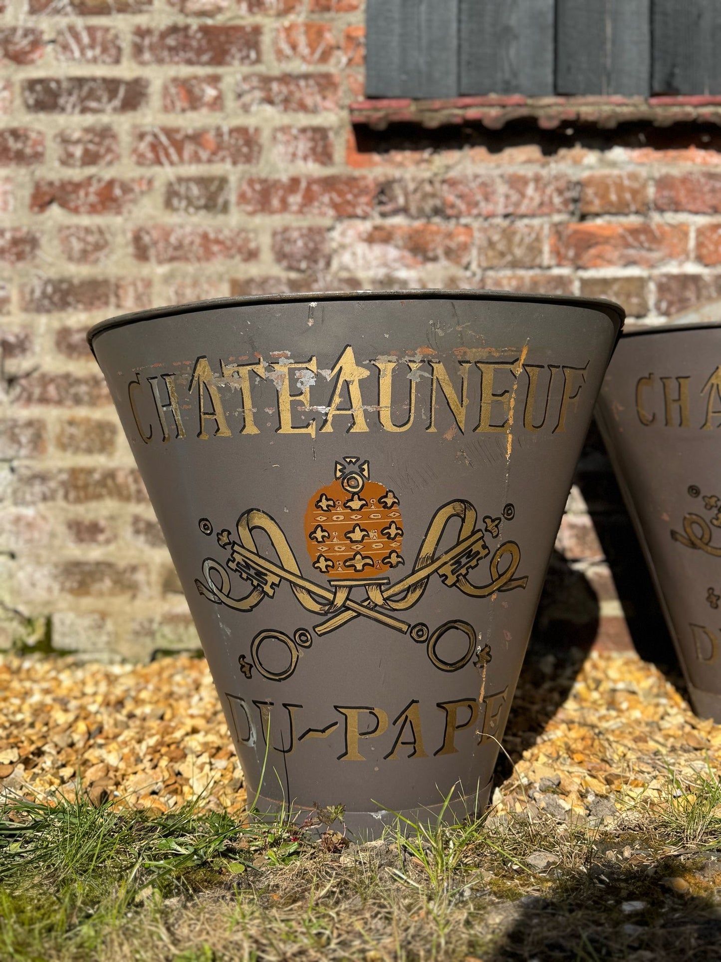 Antique Pair Of Vintage French Grape Hod  Chateauneuf Du Pape Log Basket Planter