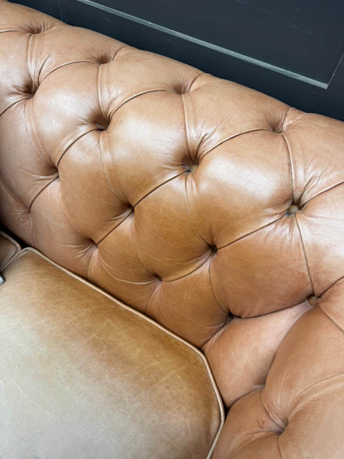 Vintage Two Seater Tan Leather Chesterfield Sofa Couch Settee