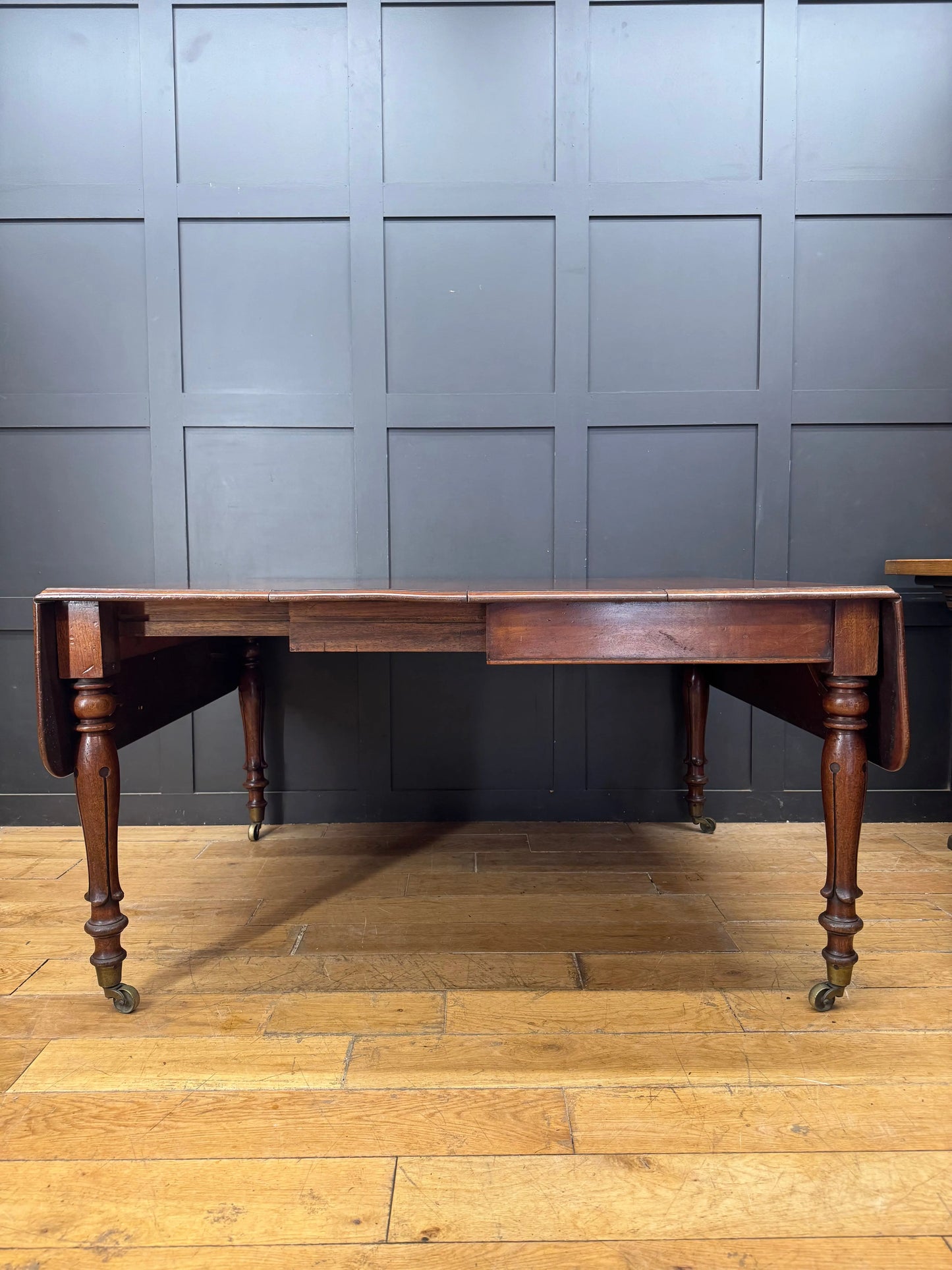 Antique Victorian Mahogany Extending Drop Leaf Dining Table on Castors Console