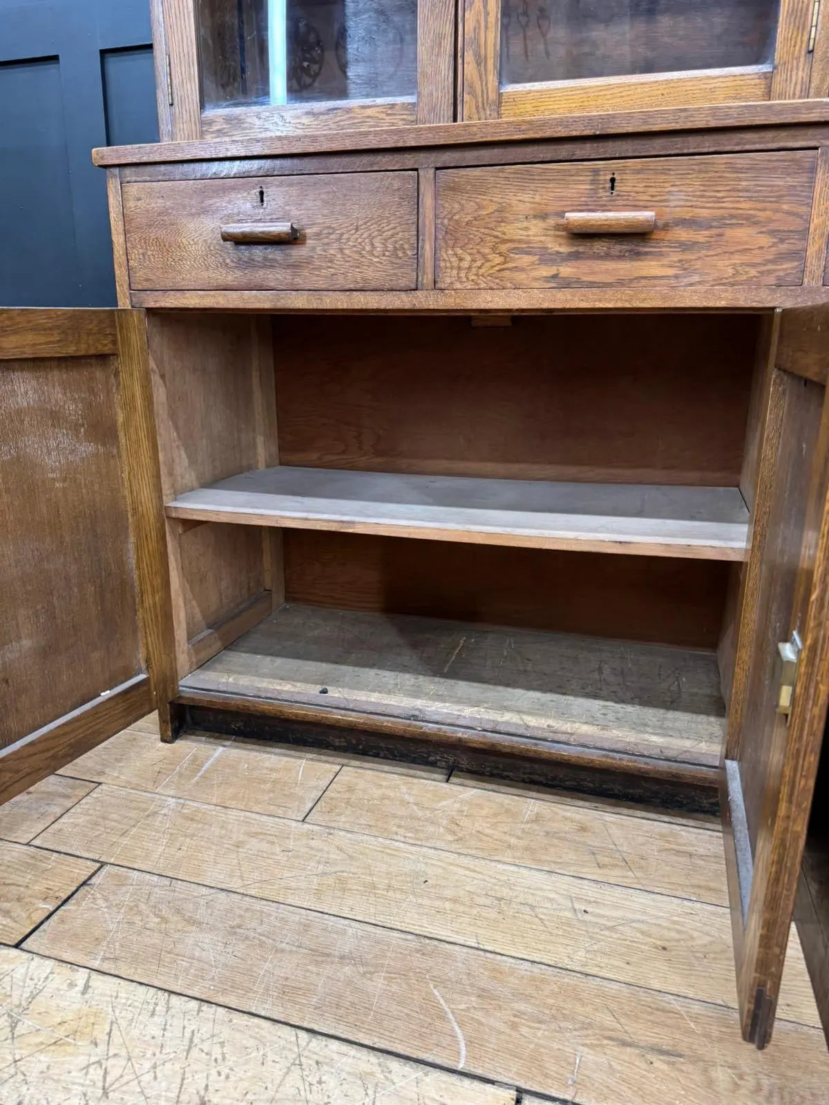 Antique Oak School Science Cabinet Glazed Display Bookcase Cupboard Pantry RUSTIC WAREHOUSE NORFOLK