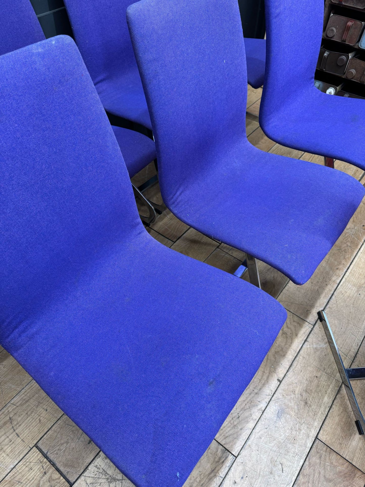Set Of 8 Merrow Associates Dining Chairs / Chrome Cantilever Mid Century 1970s