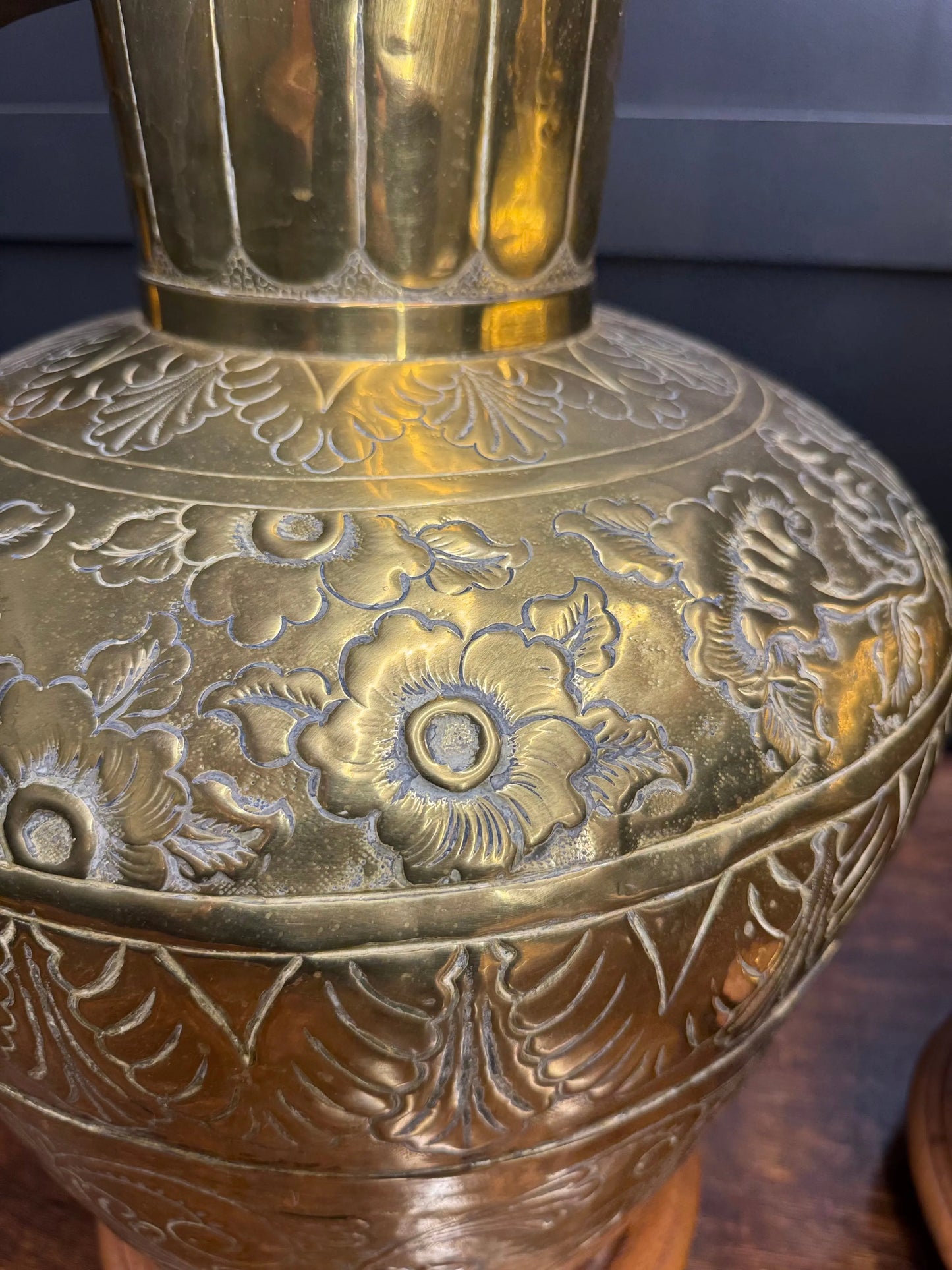 Antique Pair Large 19th Century Dutch Brass Floor Vases Jugs Urns  Display Decor