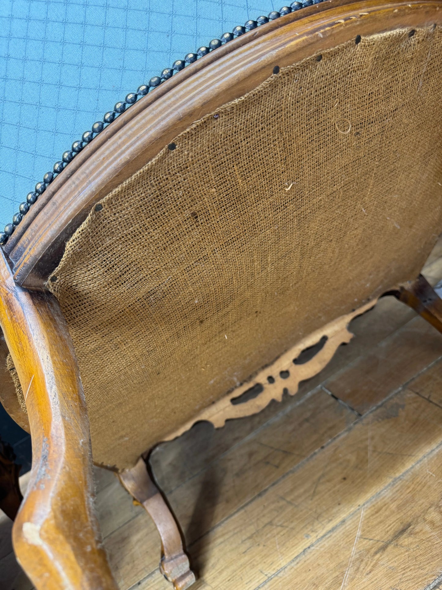 Pair Vintage Armchairs French Louis XV Style Rococo Carved Wood Upholstered