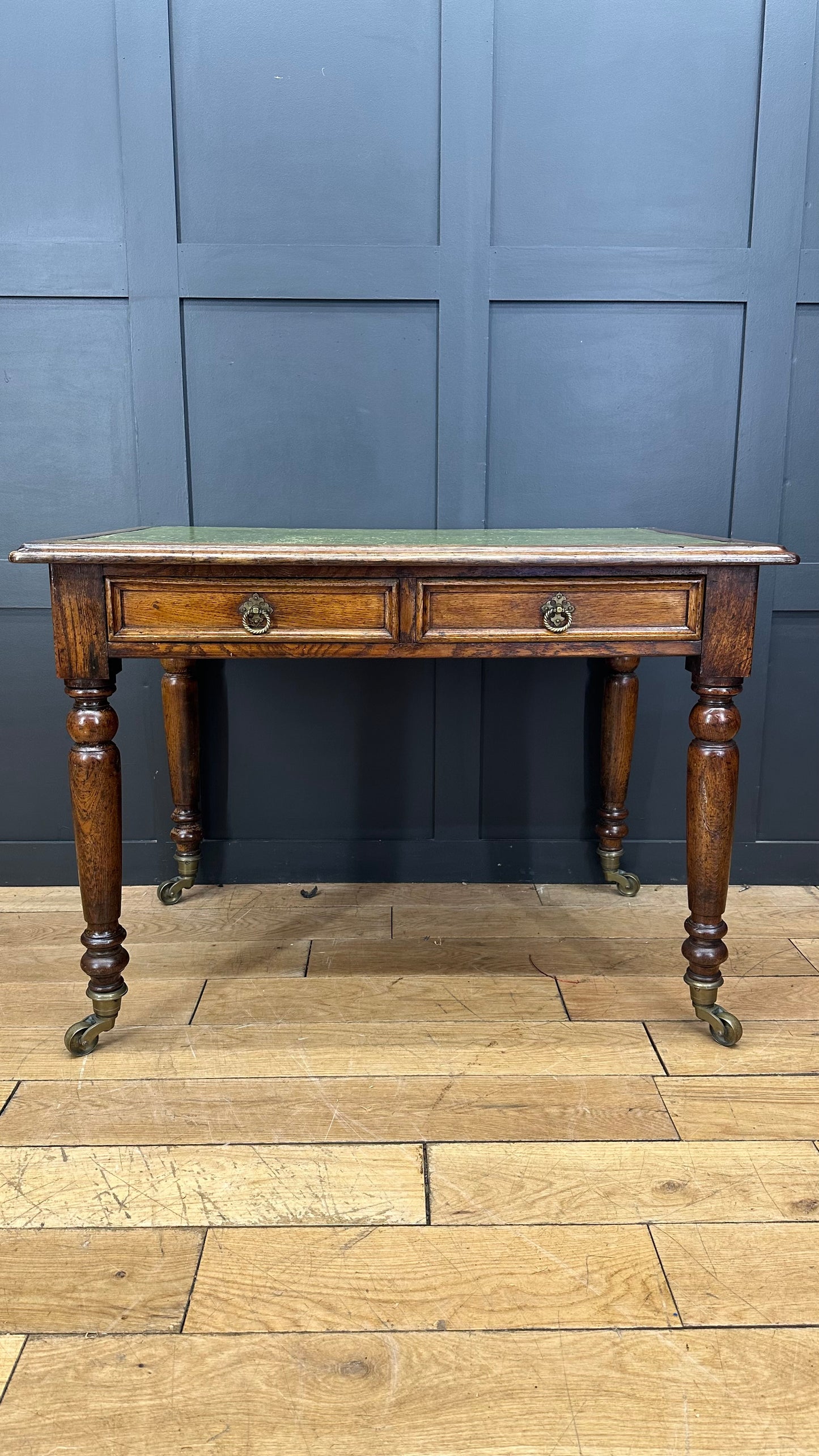 Antique Oak Desk / Victorian Leather Top Writing Desk  / Office Furniture