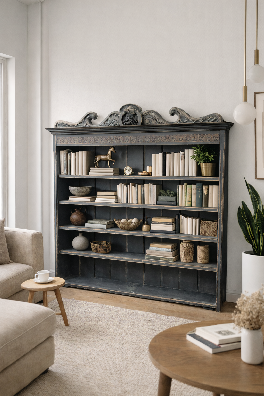 Victorian Blue Painted Open Bookcase Display Shelves Storage Cabinet