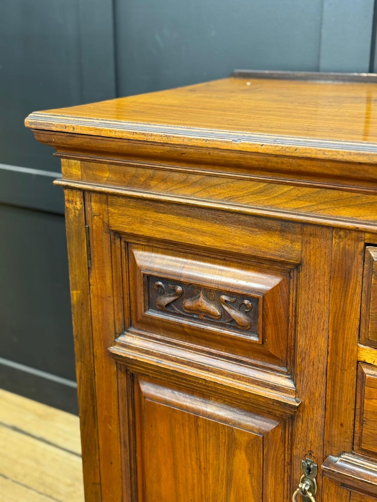 Antique Walnut Sideboard – Art Nouveau Cabinet with Drawers Cupboard TV Unit