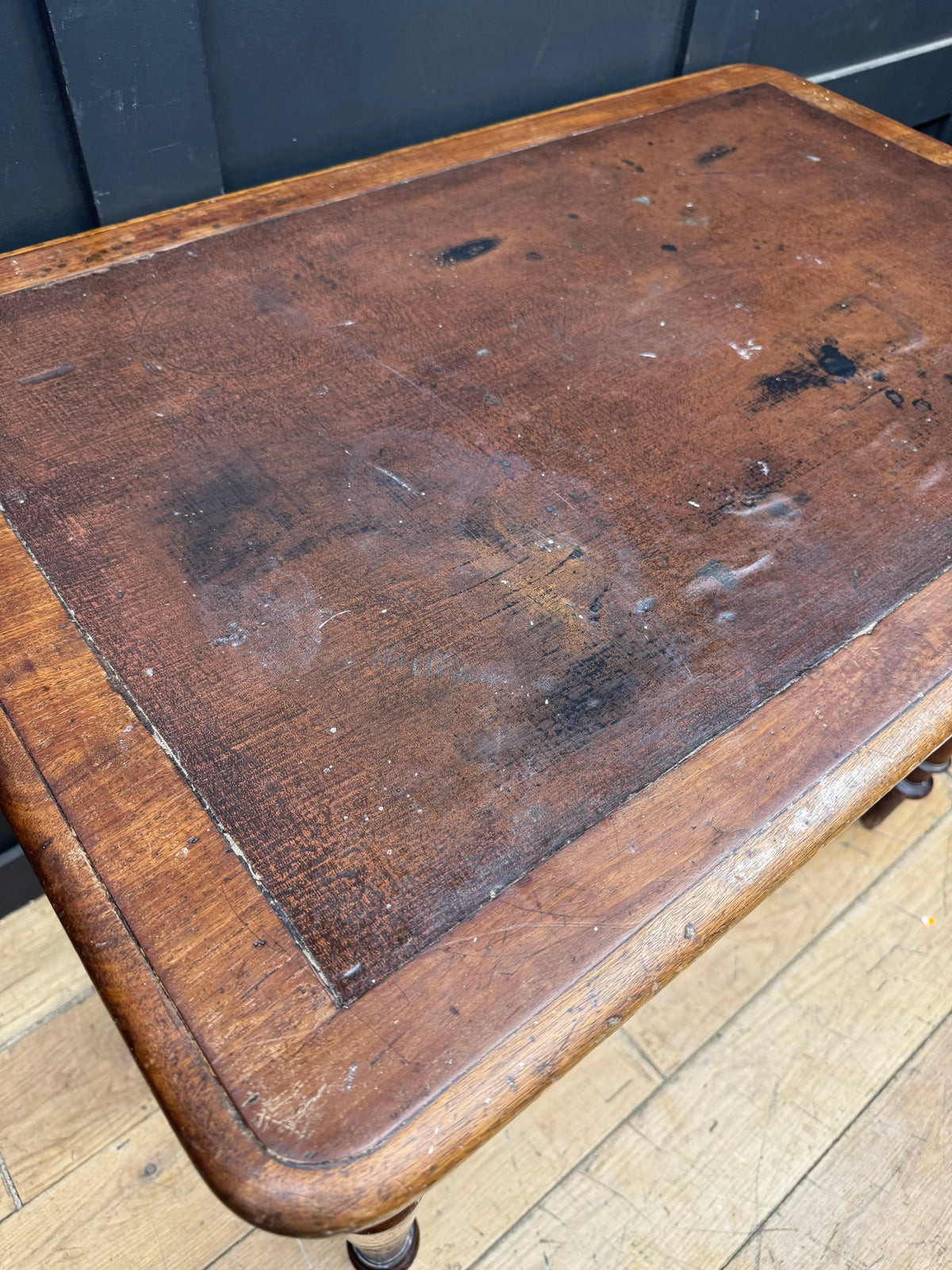 Antique Victorian Mahogany Writing Desk Console Side Hall Table Rexine Top