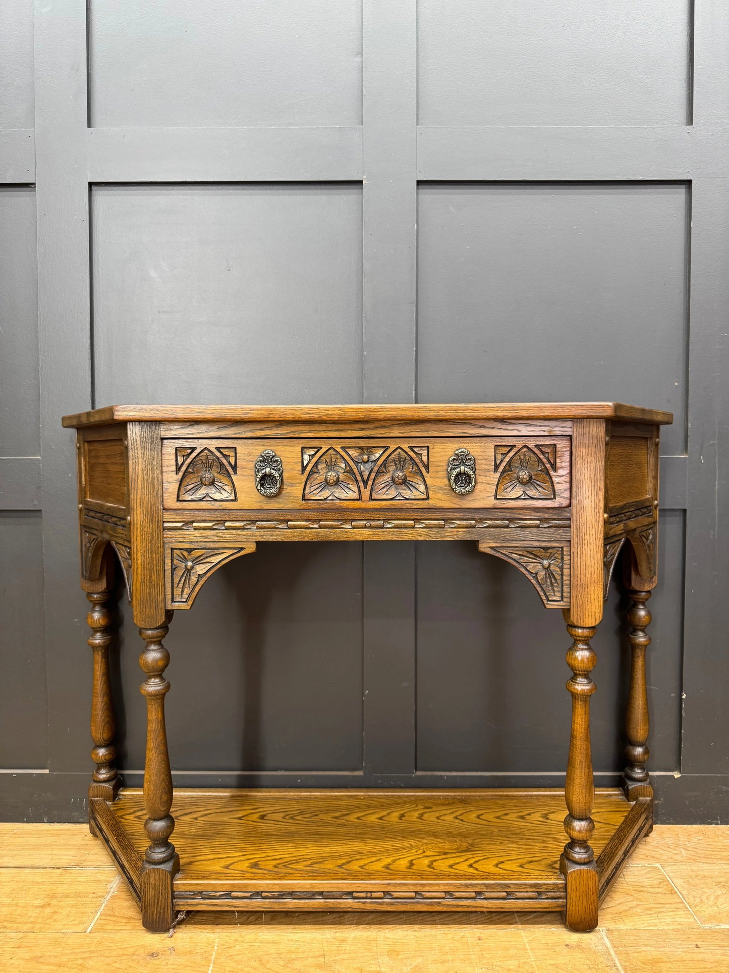 Old Charm Oak Console Table Hall Side Table Tudor Carved Drawer Sideboard