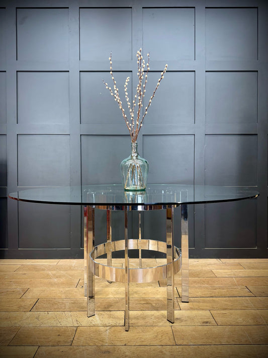 1970s Round Glass Top Chrome Dining Table By Richard Young Merrow Associates