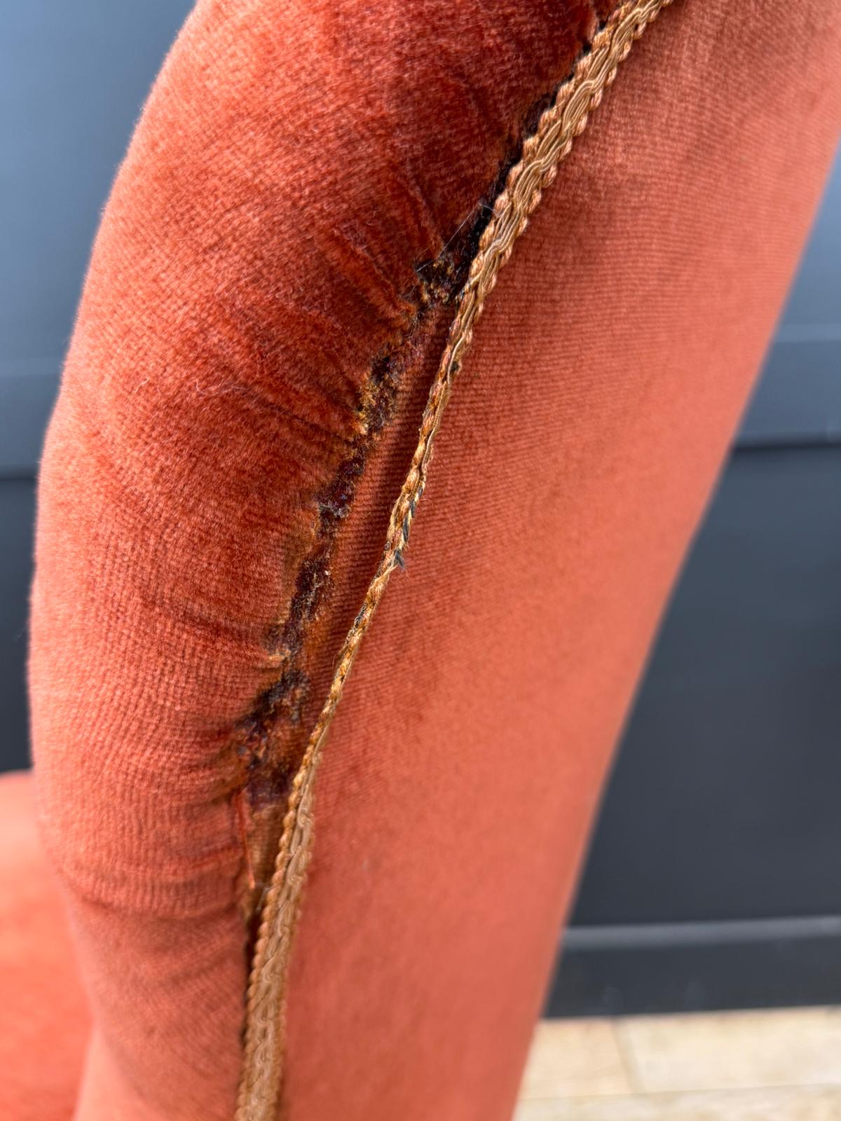 Victorian Walnut Spoon Nursing Chair in Orange Upholstery / Bedroom Chair