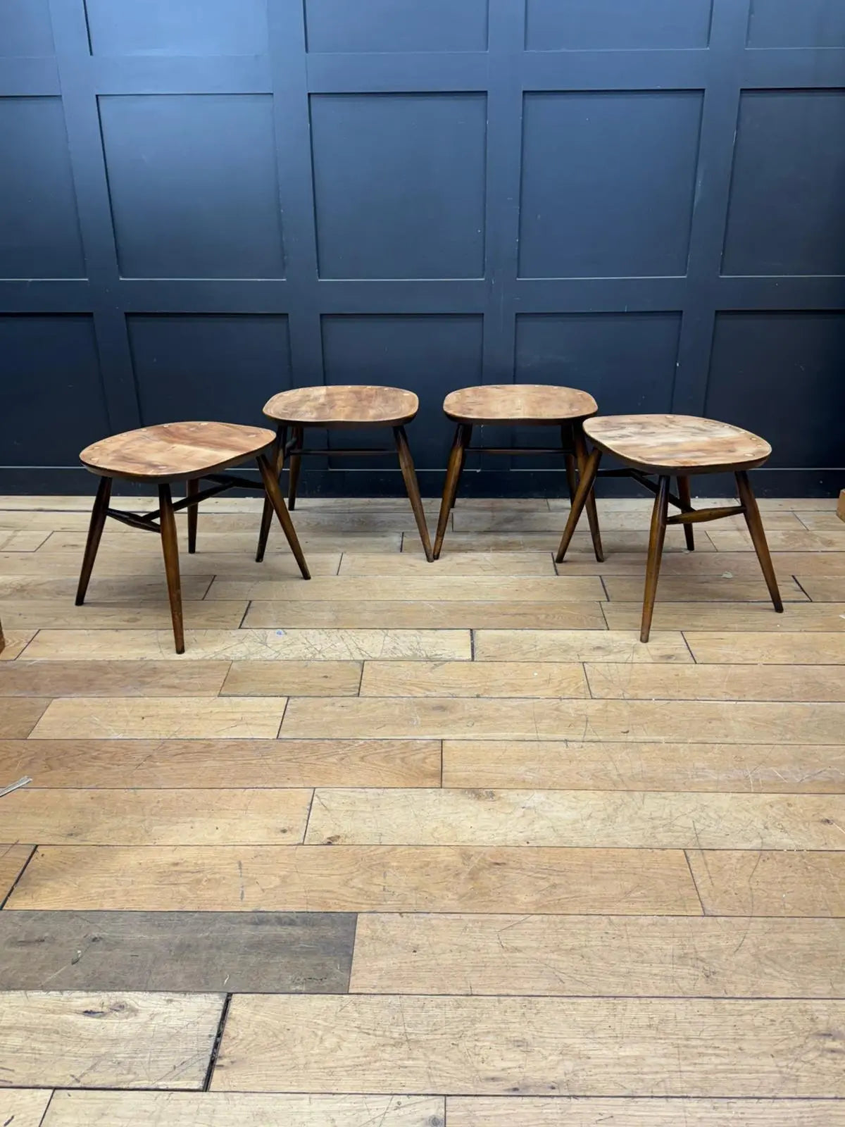 Set of 4 Ercol Elm Stools Converted Chairs Mid Century Retro Seating. Reworked RUSTIC WAREHOUSE NORFOLK