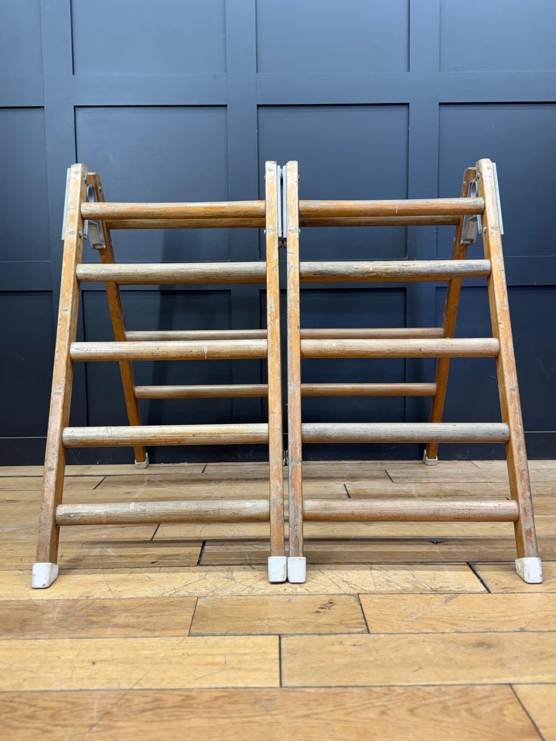 Mid Century Olympic Gymnasium Trestle Trees Wooden Gym Bars Vaulting Horses Pair RUSTIC WAREHOUSE NORFOLK