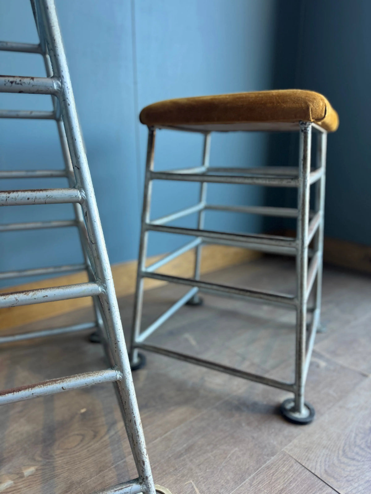 Vintage Industrial School Gym Parkour Stools Set of 3 PE Equipment Bar Seating