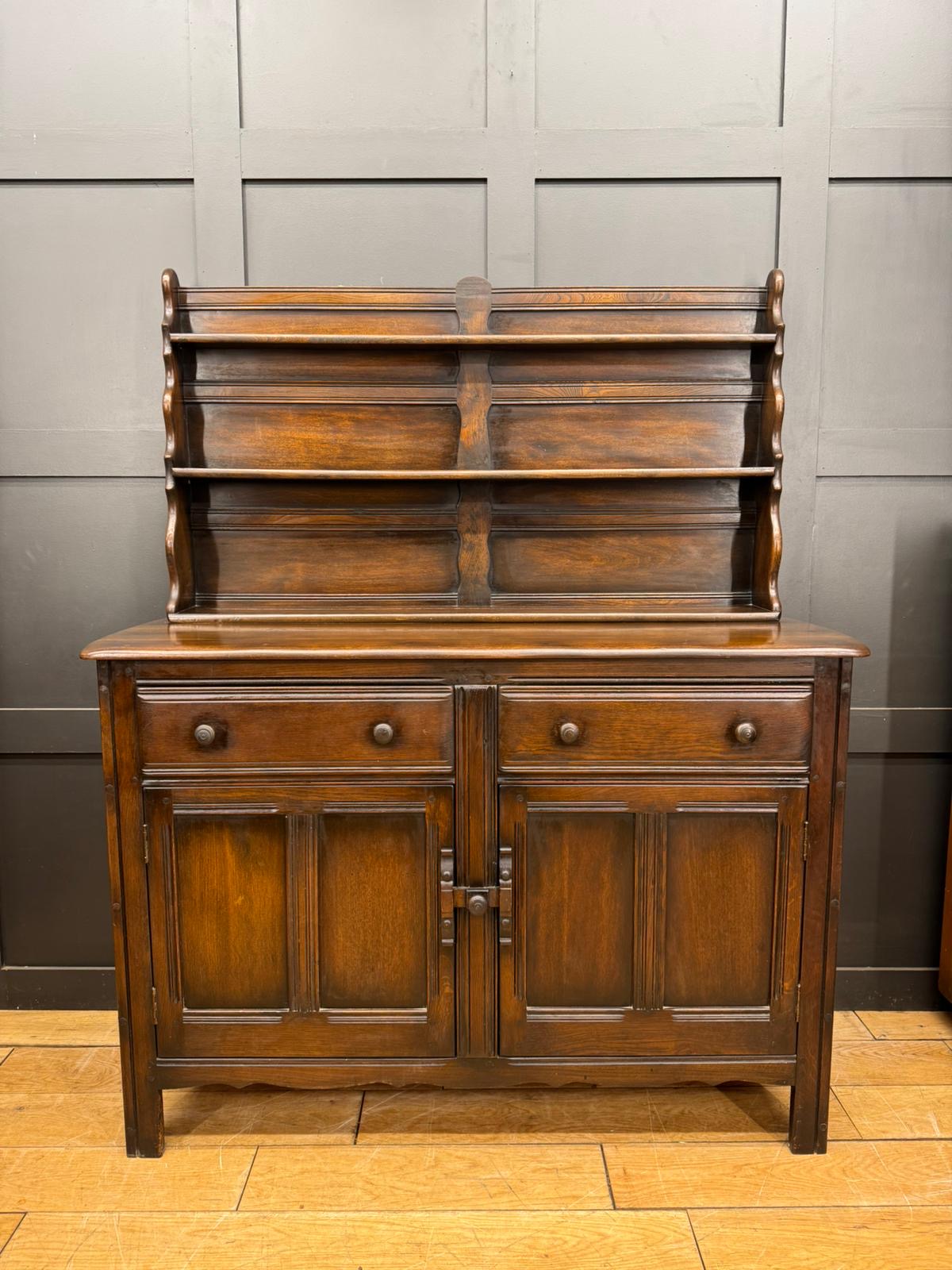 Ercol Old Colonial Solid Oak Dresser Base and Rack – Classic Vintage Storage
