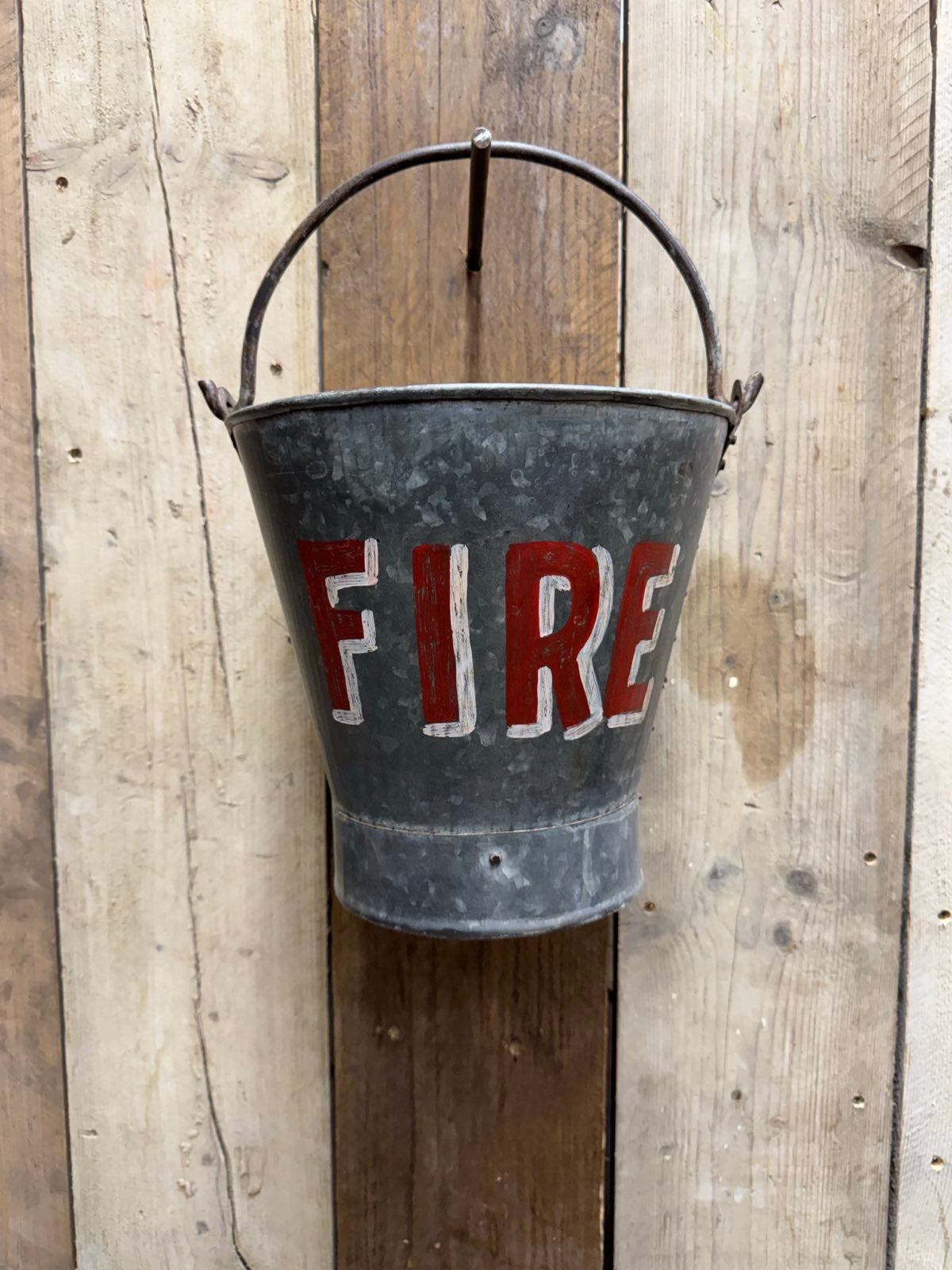 Vintage Galvanised Fire Bucket Log Basket / Plant Pot / Planter Pail Kindling EF