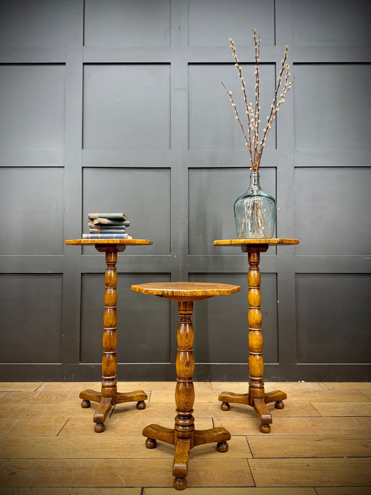 Trio of Vintage Burr Oak Wine Tables English Oak Side Lamp Tables Stunning!