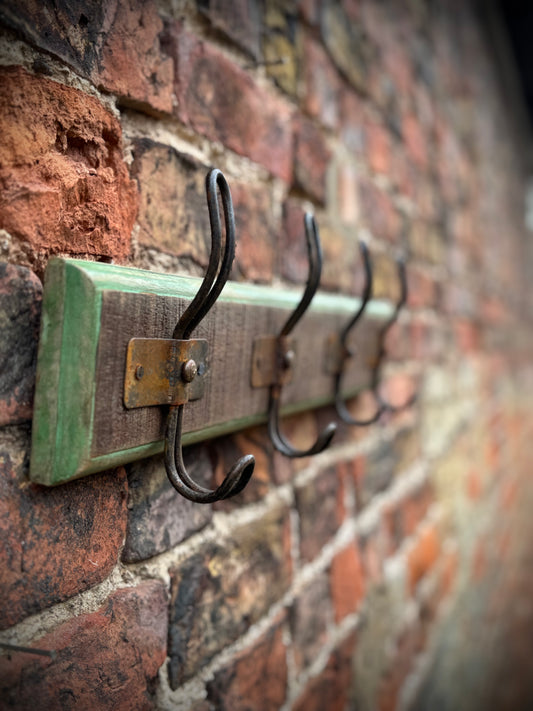 Reclaimed Wooden Coat Hooks / Vintage Rustic Coat Pegs / 4 Hook Coat Hat Rack
