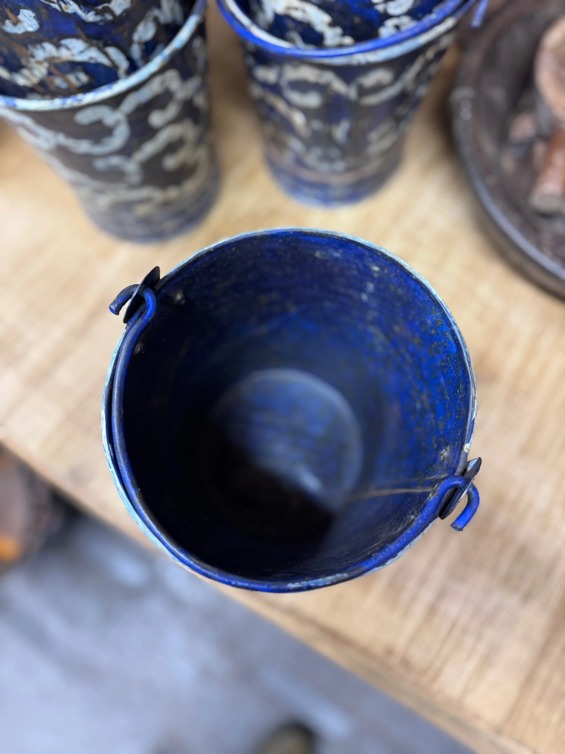 Vintage Blue Metal Plant Pot Bucket Rustic Herb Planter Indoor Outdoor Decor RUSTIC WAREHOUSE NORFOLK