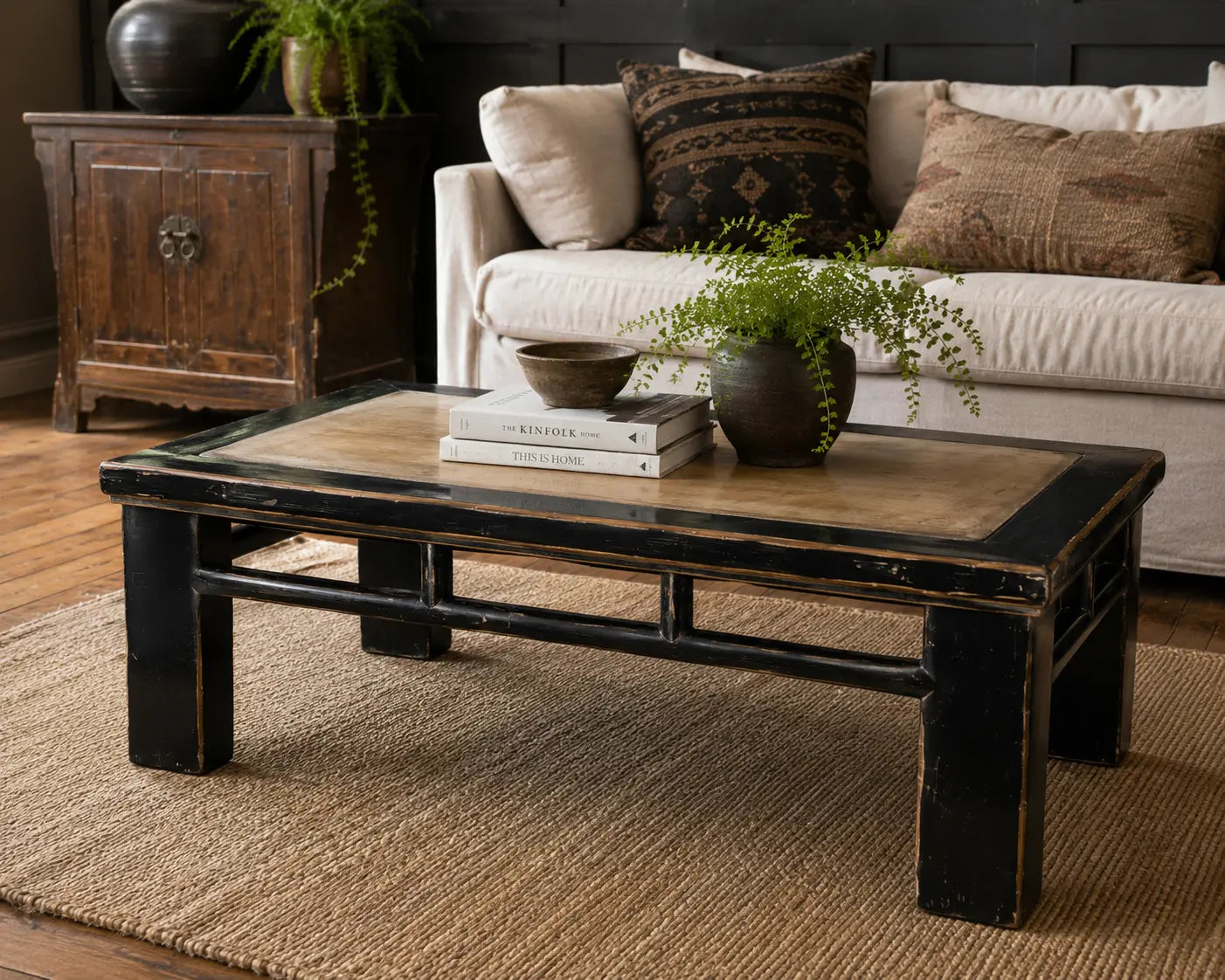 Vintage Chinese Black Lacquer Kang Coffee Table Low Oriental Table