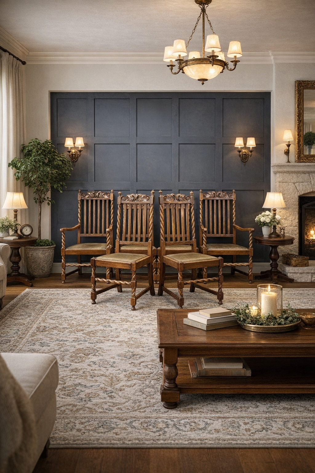 Set of 6 Antique Oak Barley Twist Dining Chairs inc Carvers