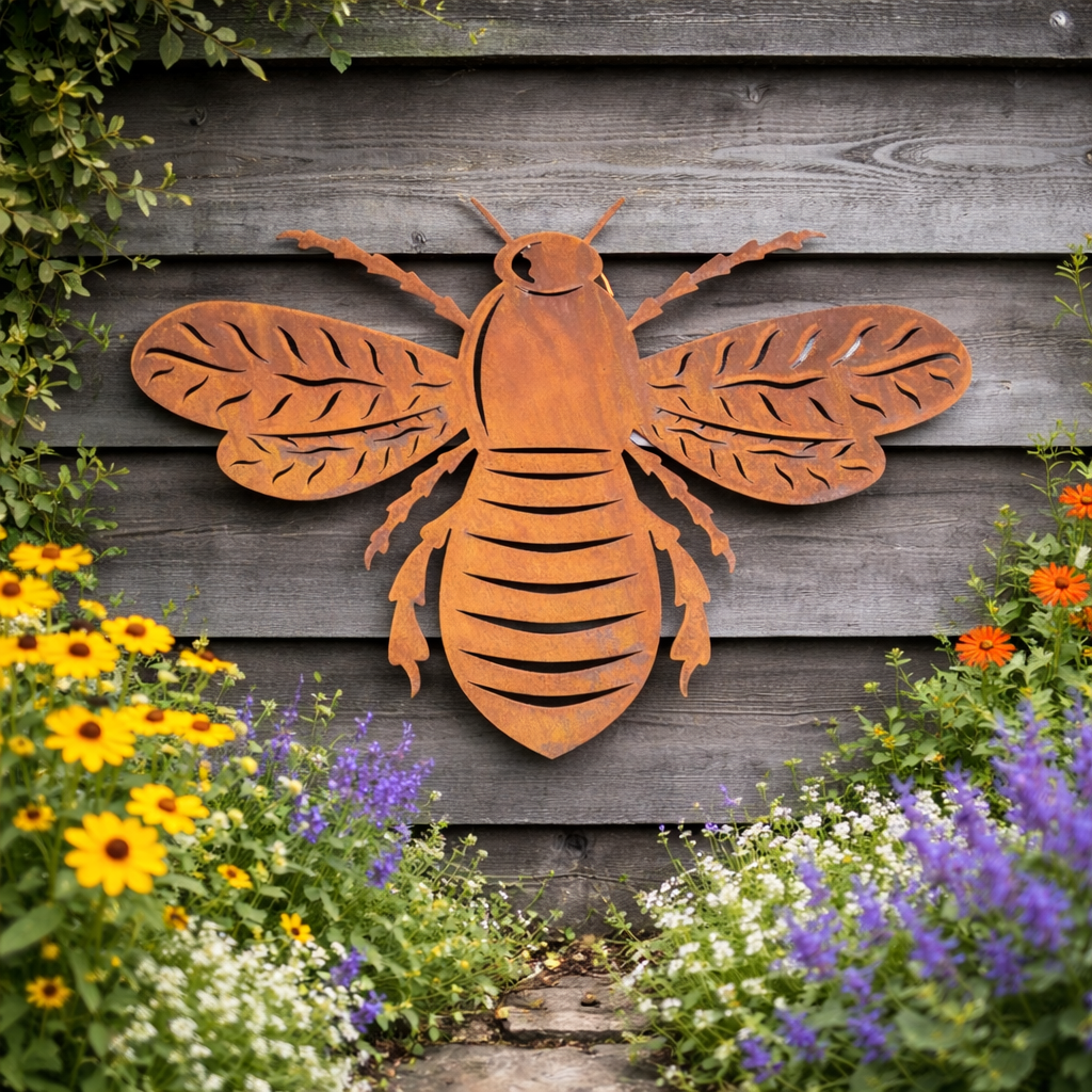 Large Rusty Metal Bee Plaque Wall Art