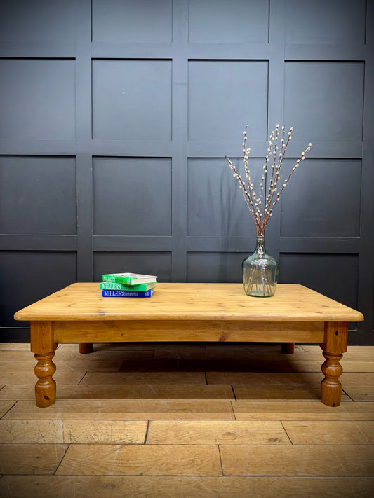 Large Pine Coffee Table / Vintage Low Table / Rustic Coffee Side Table