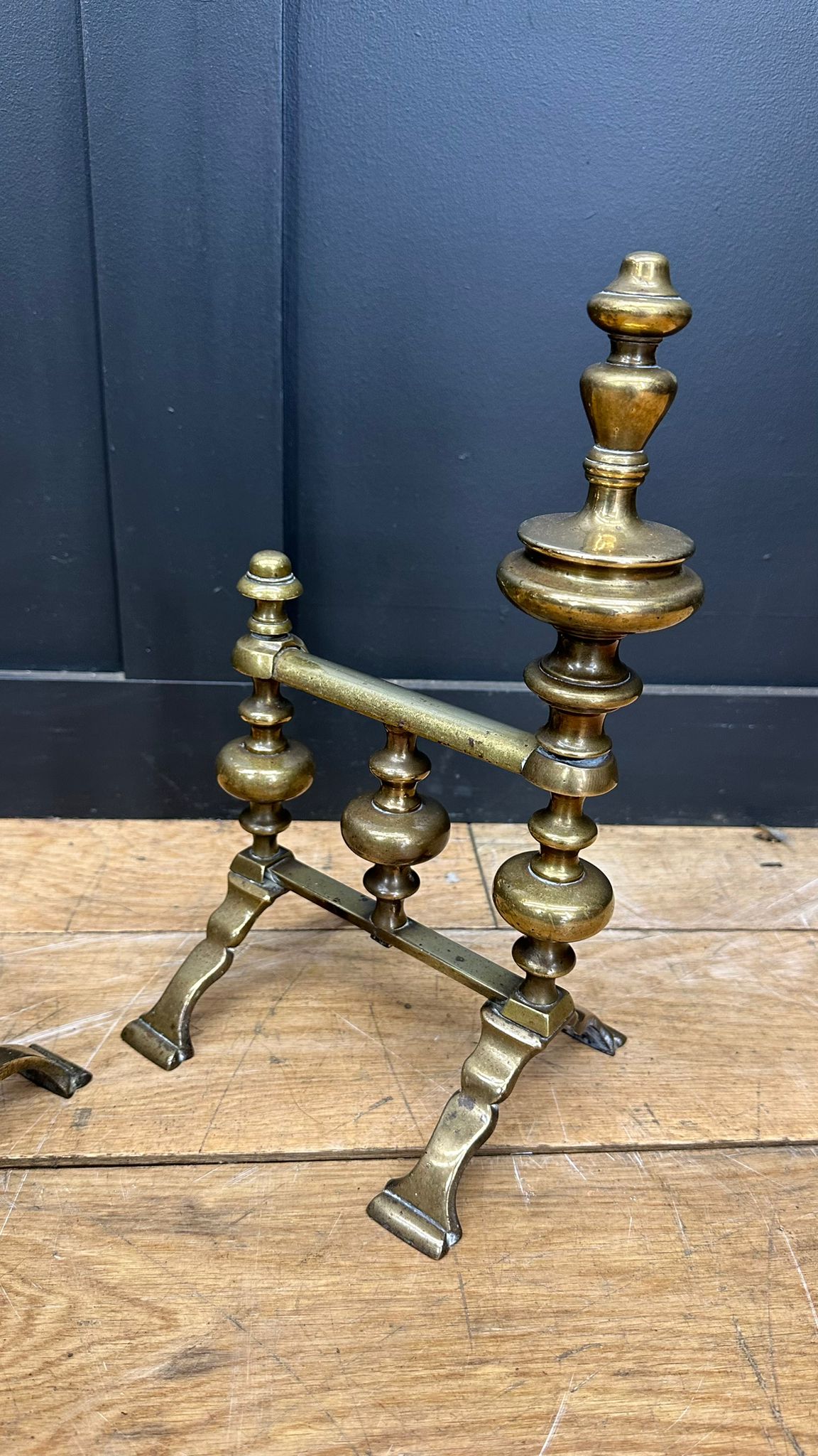 Antique Victorian Brass Fire Dogs / Antique Fireside Companion Stands