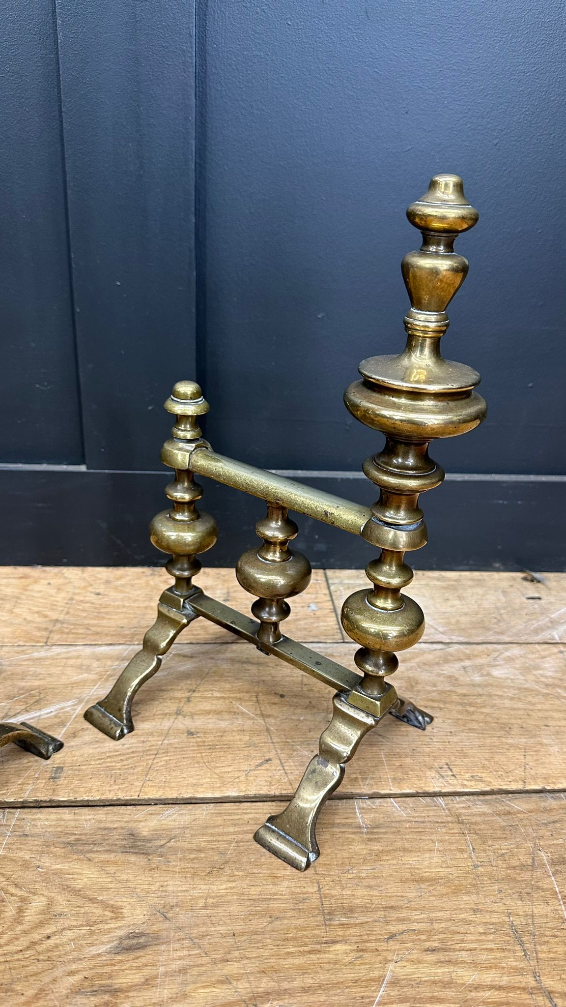 Antique Victorian Brass Fire Dogs / Antique Fireside Companion Stands