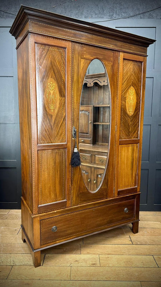 Antique Edwardian Wardrobe /Mahogany Armoire/ Vintage Wardrobe /Hall Cupboard