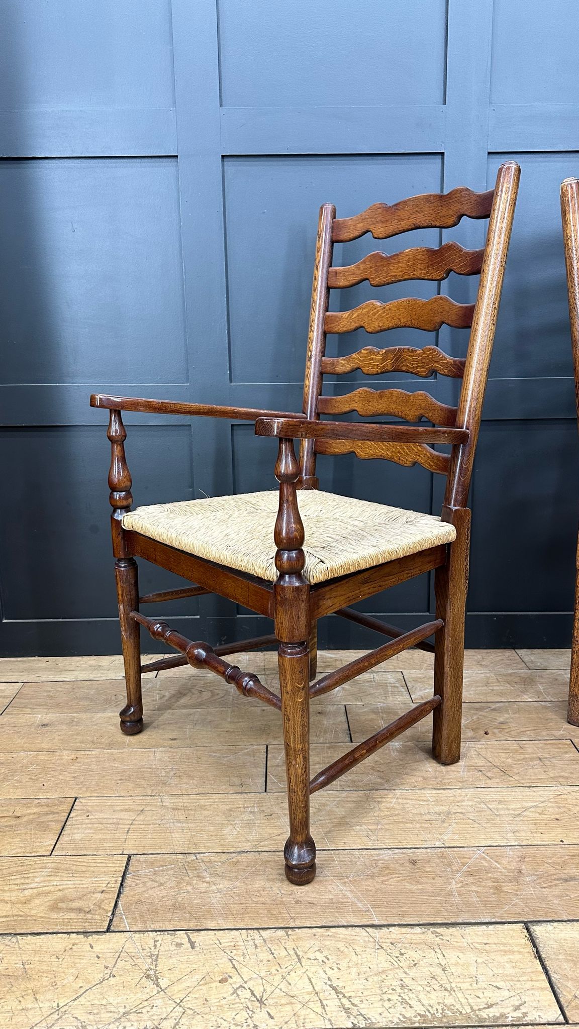 Set Of 6 Oak Ladderback Dining Chairs / Kitchen Chairs / Farmhouse Chairs