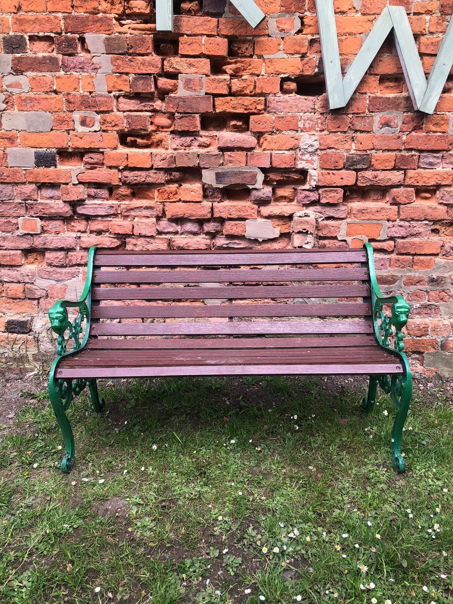 Vintage 3 Seater Garden Bench / Wrought Iron And Wood / Outdoor Furniture