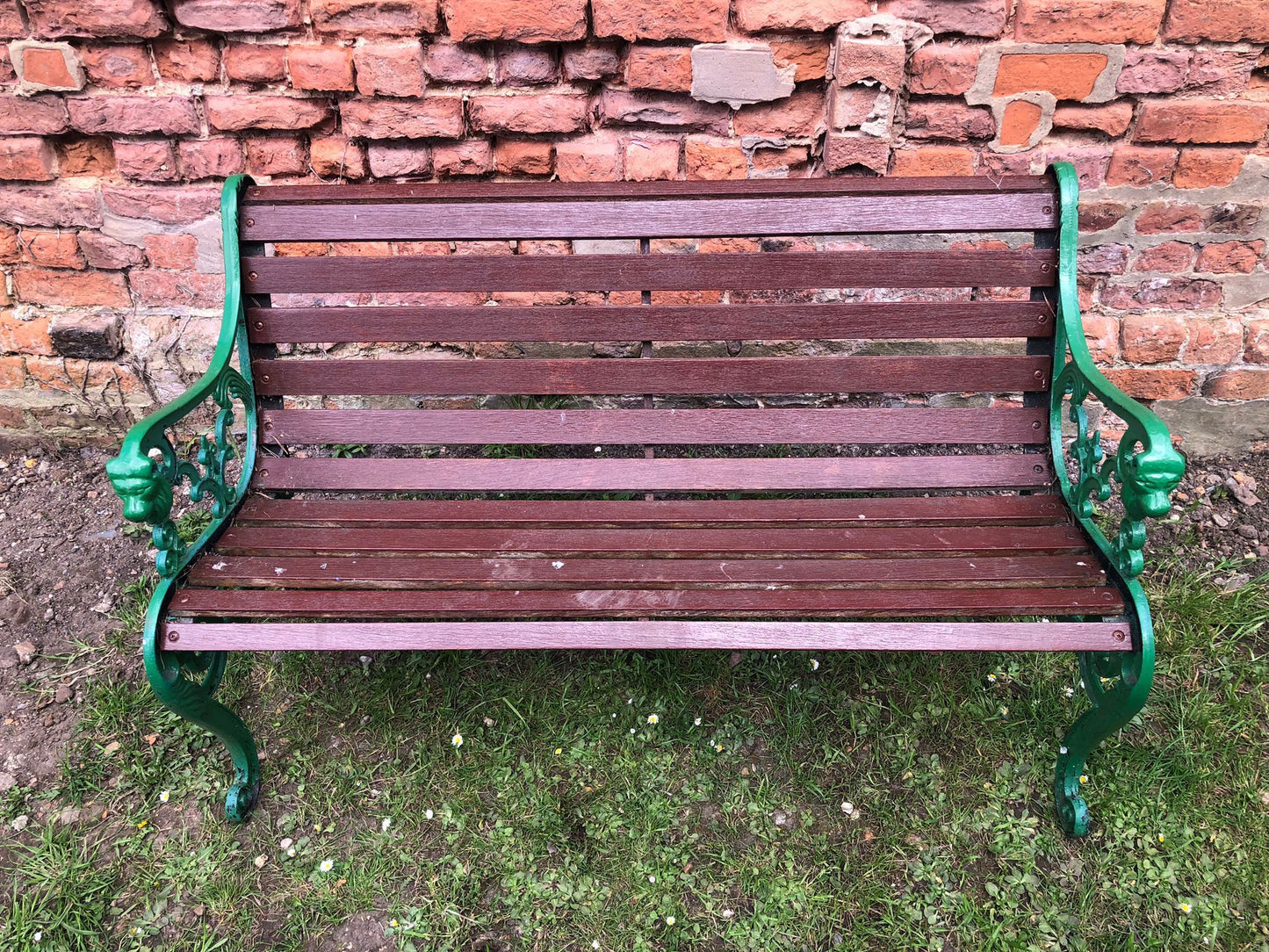Vintage 3 Seater Garden Bench / Wrought Iron And Wood / Outdoor Furniture