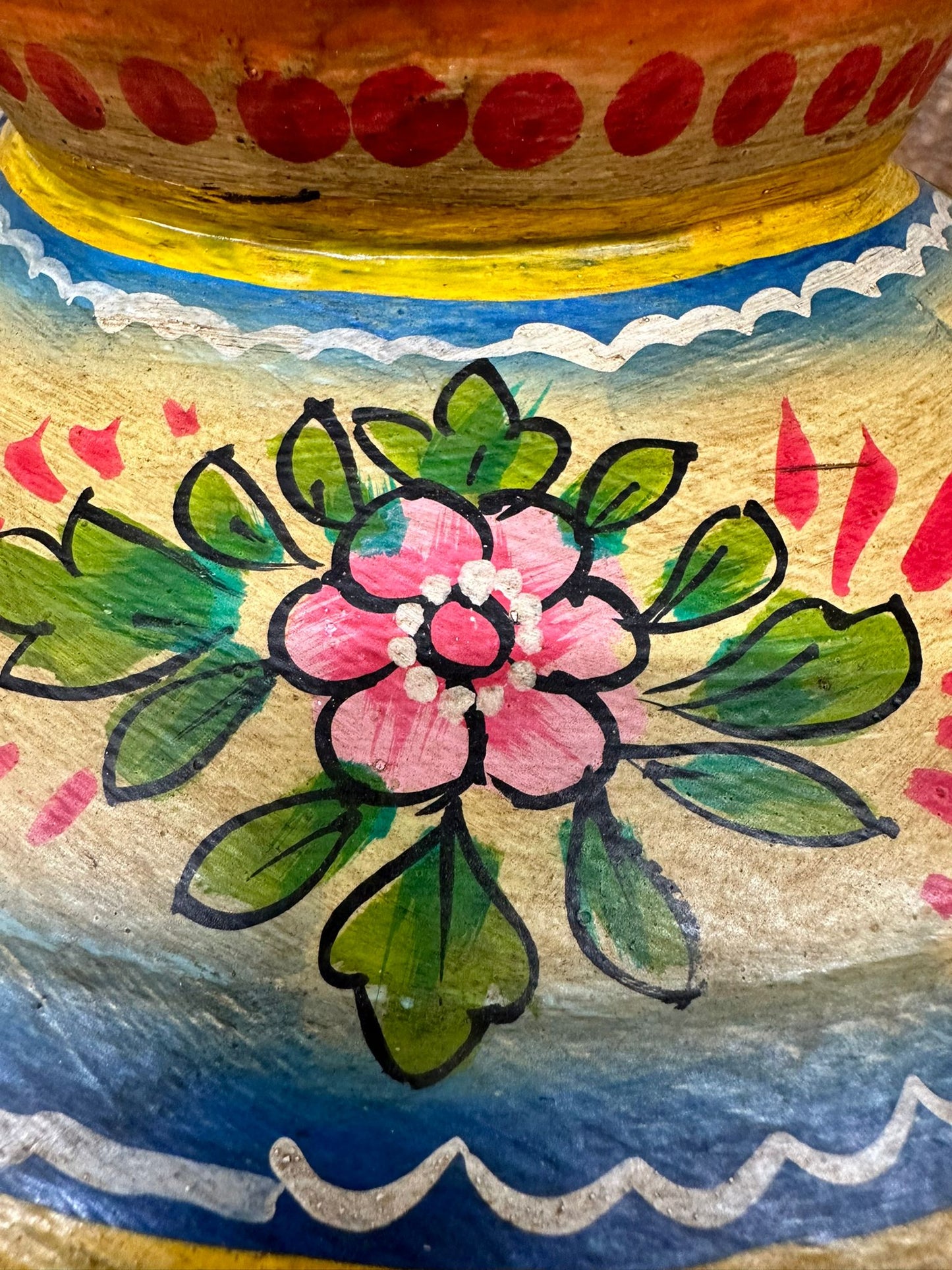Vintage Painted Indian Water Pot / Riveted Handmade Metal Pot / Metal Vase A