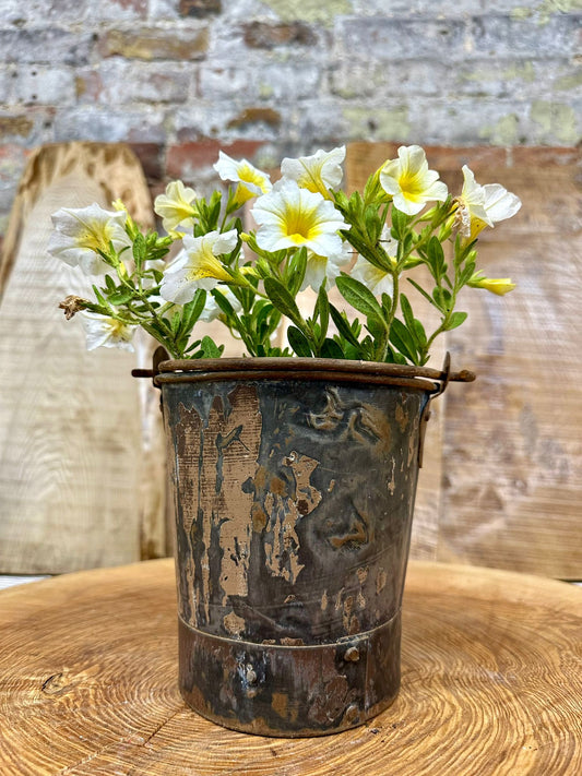 Vintage Small Mini Metal Bucket / Plant Pot / Herb Planter / Windowsill Pot