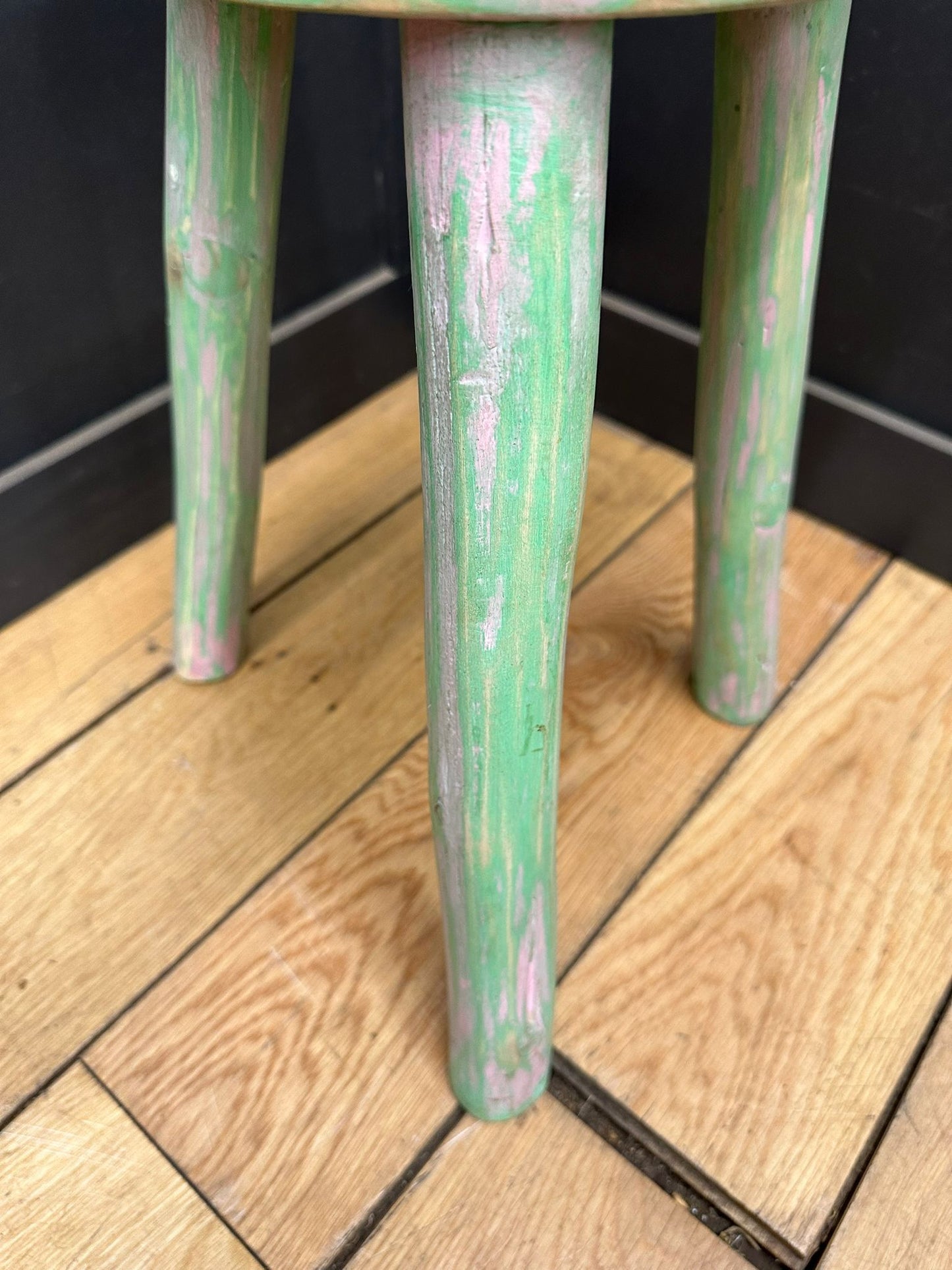 Vintage Rustic Stool / Small Stool / Handmade / Plant Stand / Distressed Green