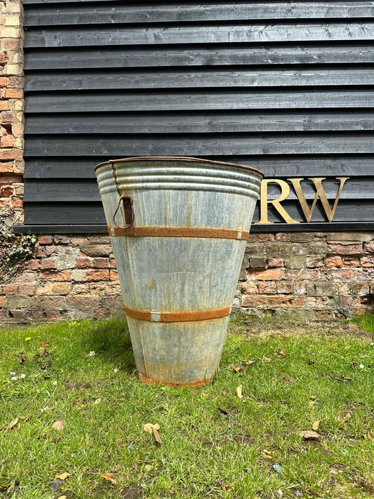 Large Vintage Galvanised Planter / Plant Olive Tree Planter / Garden Patio Pot A