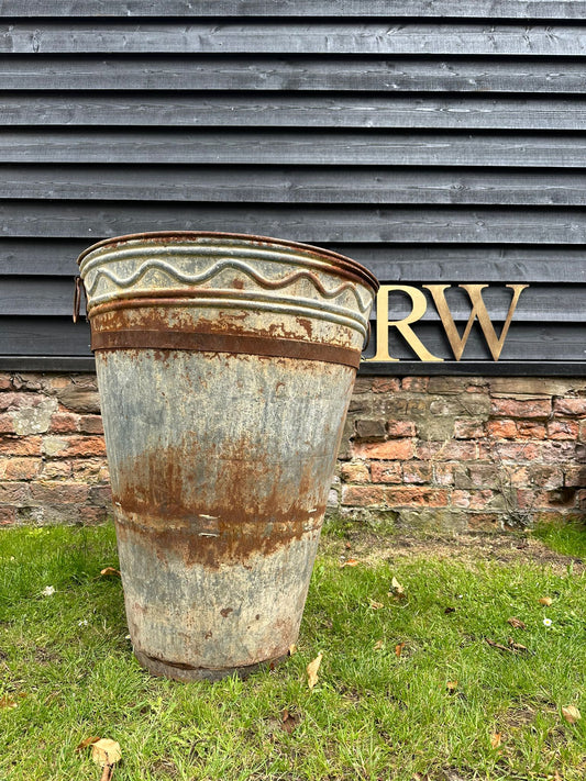 Large Vintage Galvanised Planter / Plant Olive Tree Planter / Garden Patio Pot B