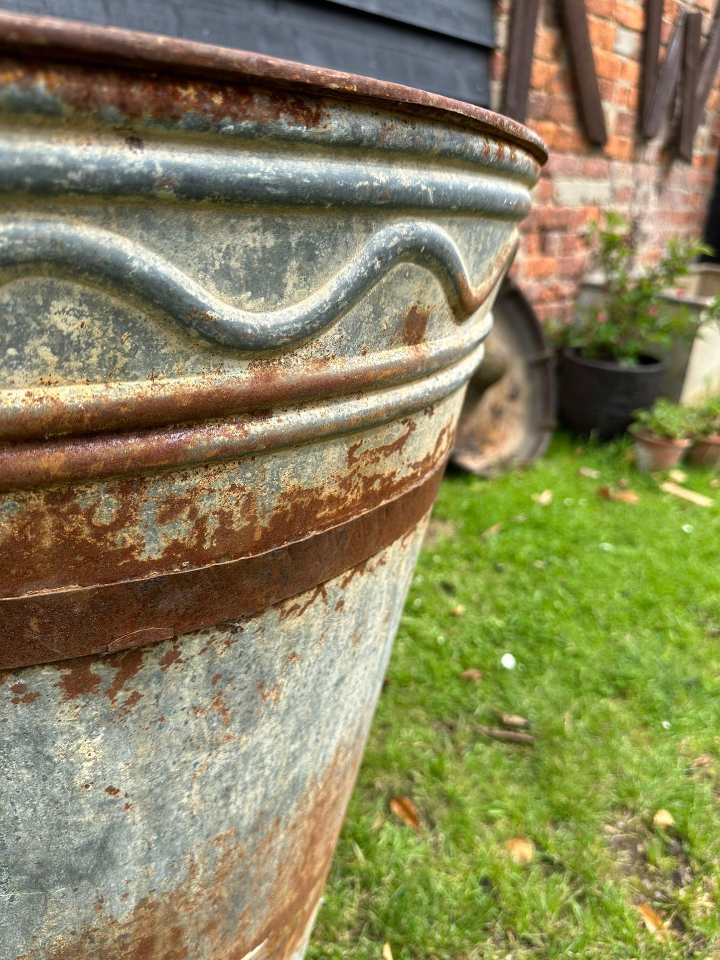 Large Vintage Galvanised Planter / Plant Olive Tree Planter / Garden Patio Pot B