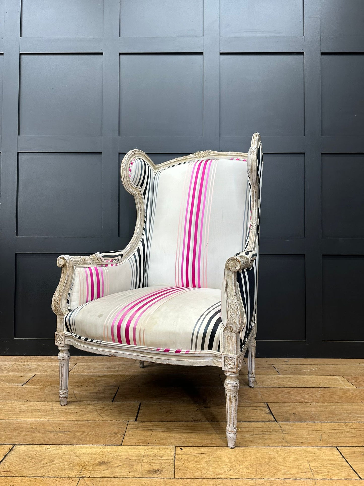 Vintage Upholstered Armchair / Louis XVI Style / Wingback Armchair