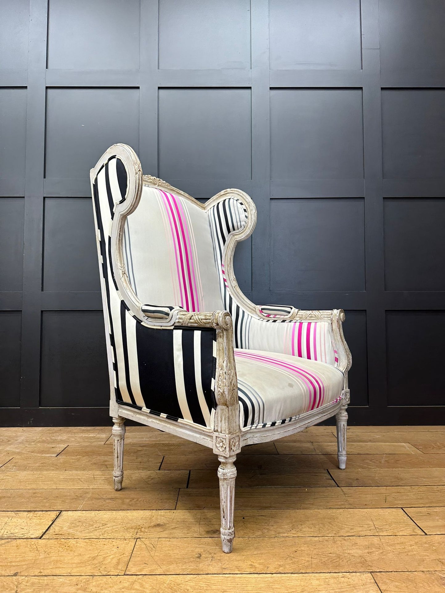 Vintage Upholstered Armchair / Louis XVI Style / Wingback Armchair