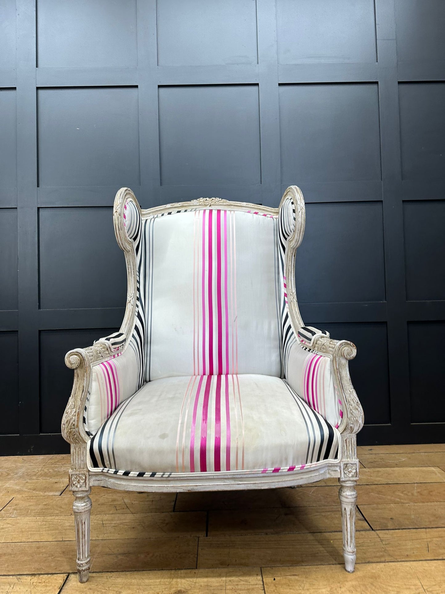 Vintage Upholstered Armchair / Louis XVI Style / Wingback Armchair
