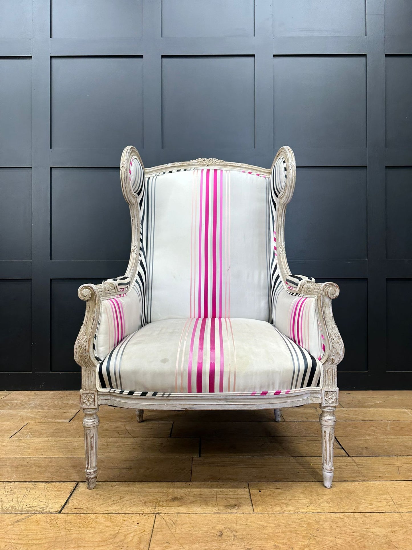 Vintage Upholstered Armchair / Louis XVI Style / Wingback Armchair