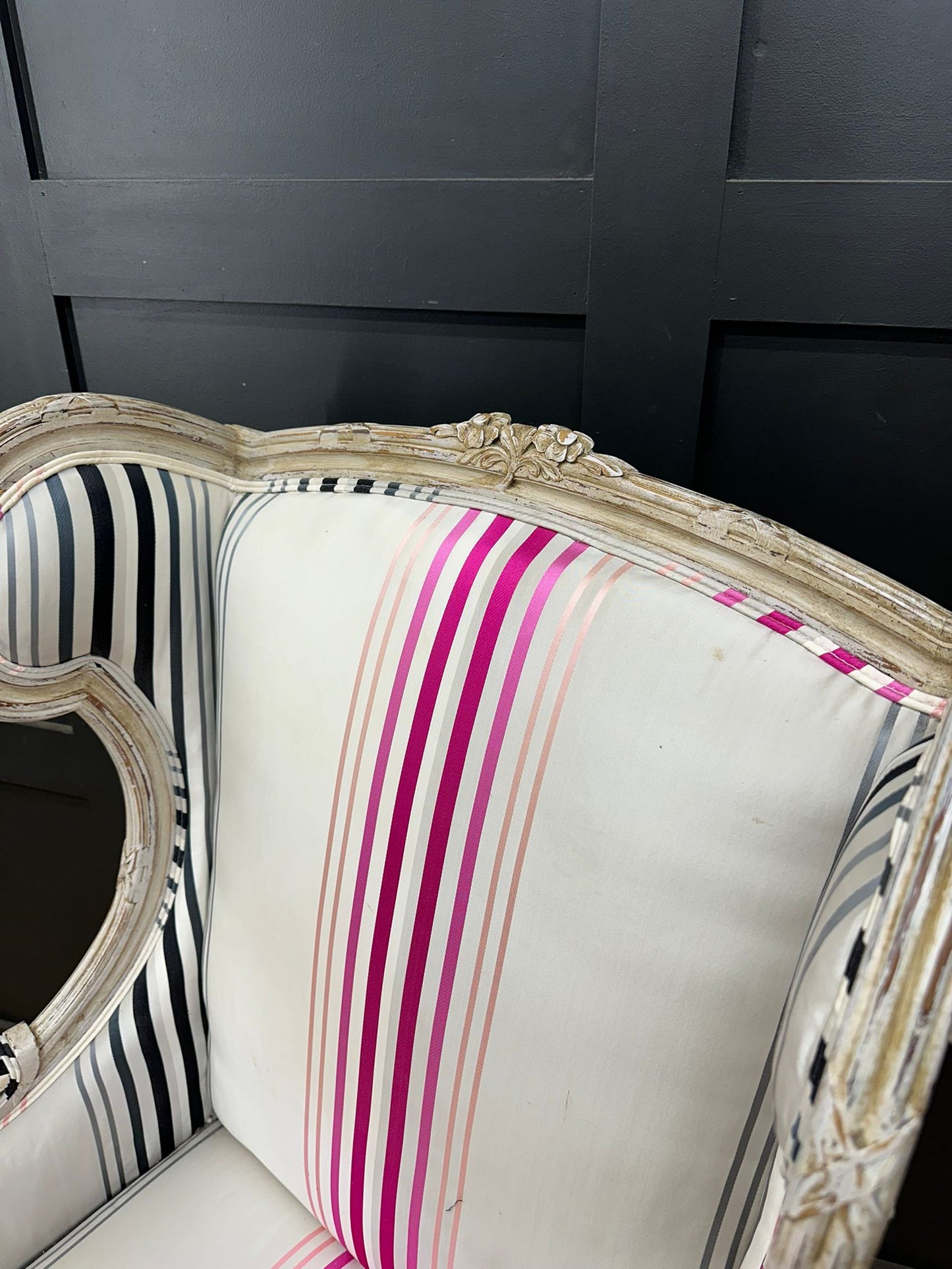 Vintage Upholstered Armchair / Louis XVI Style / Wingback Armchair