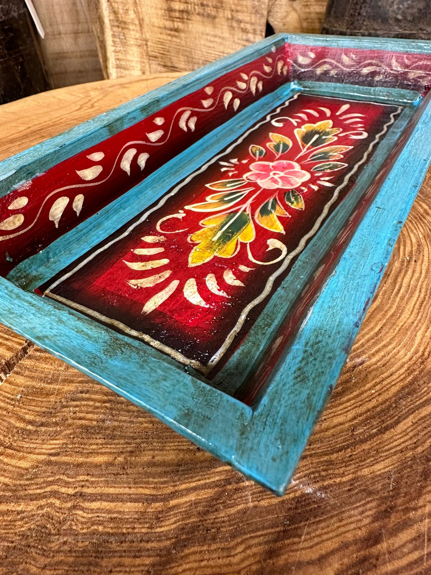 Rustic Wooden Painted Tray Bowl / Bread Antipasti Bowl Decorative Storage Tray A