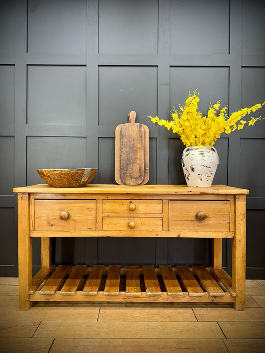 Rustic Old Pine Kitchen Island Table /Farmhouse Sideboard Console Butchers Block