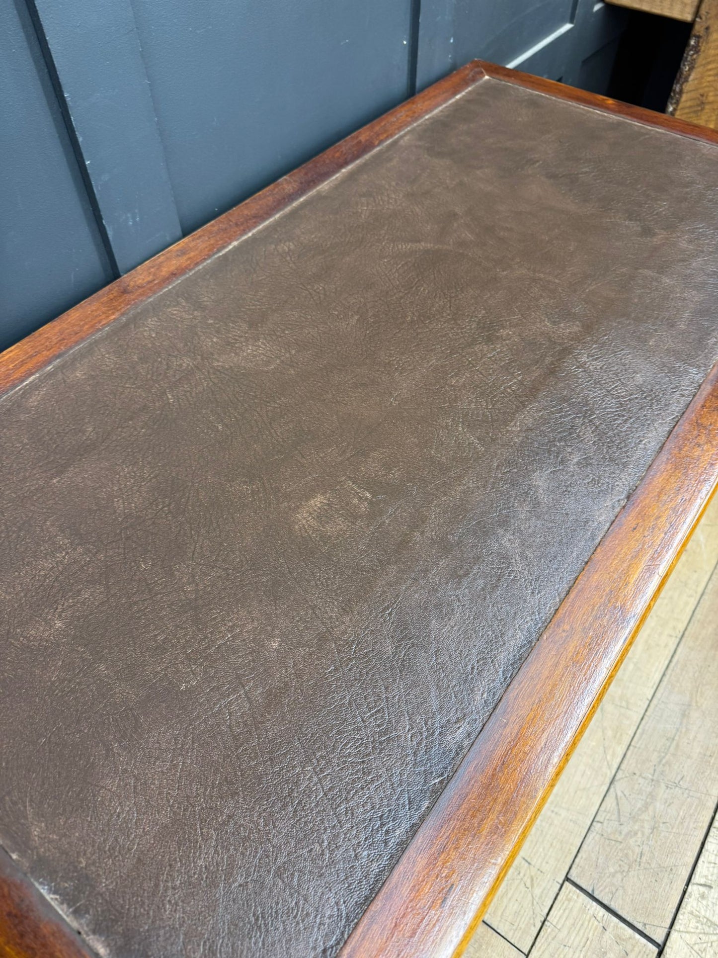 Edwardian Walnut Pedestal Desk with Leather Writing Top / Office Study Furniture