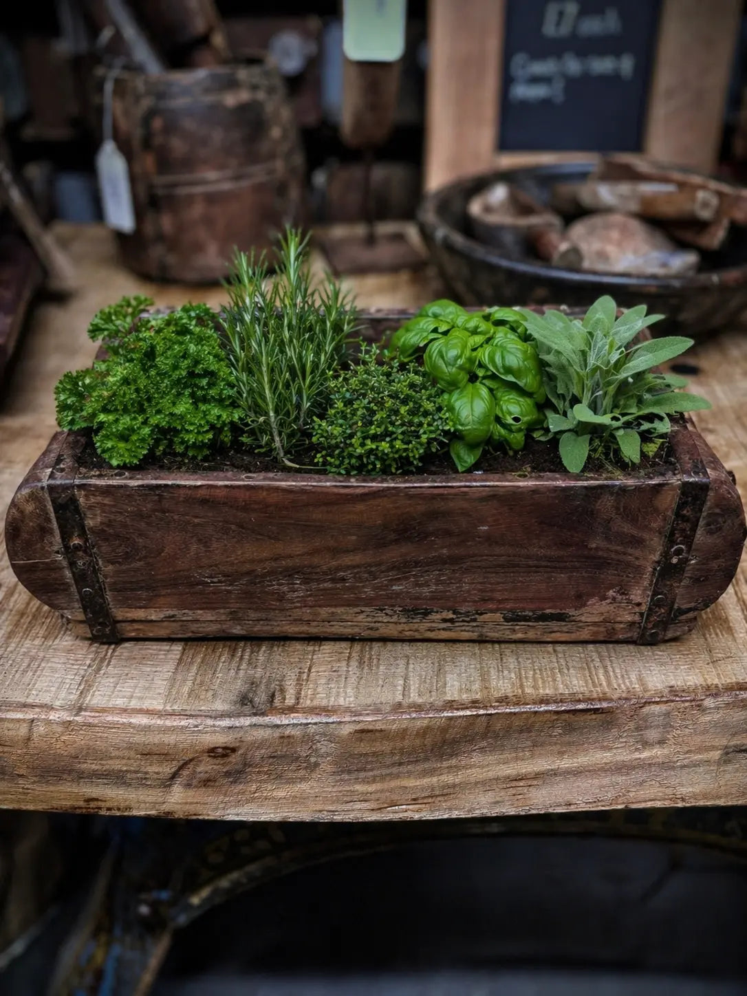 Vintage Wooden Brick Mould Planter Rustic Herb Tray Storage Box Indoor Outdoor RW NORFOLK