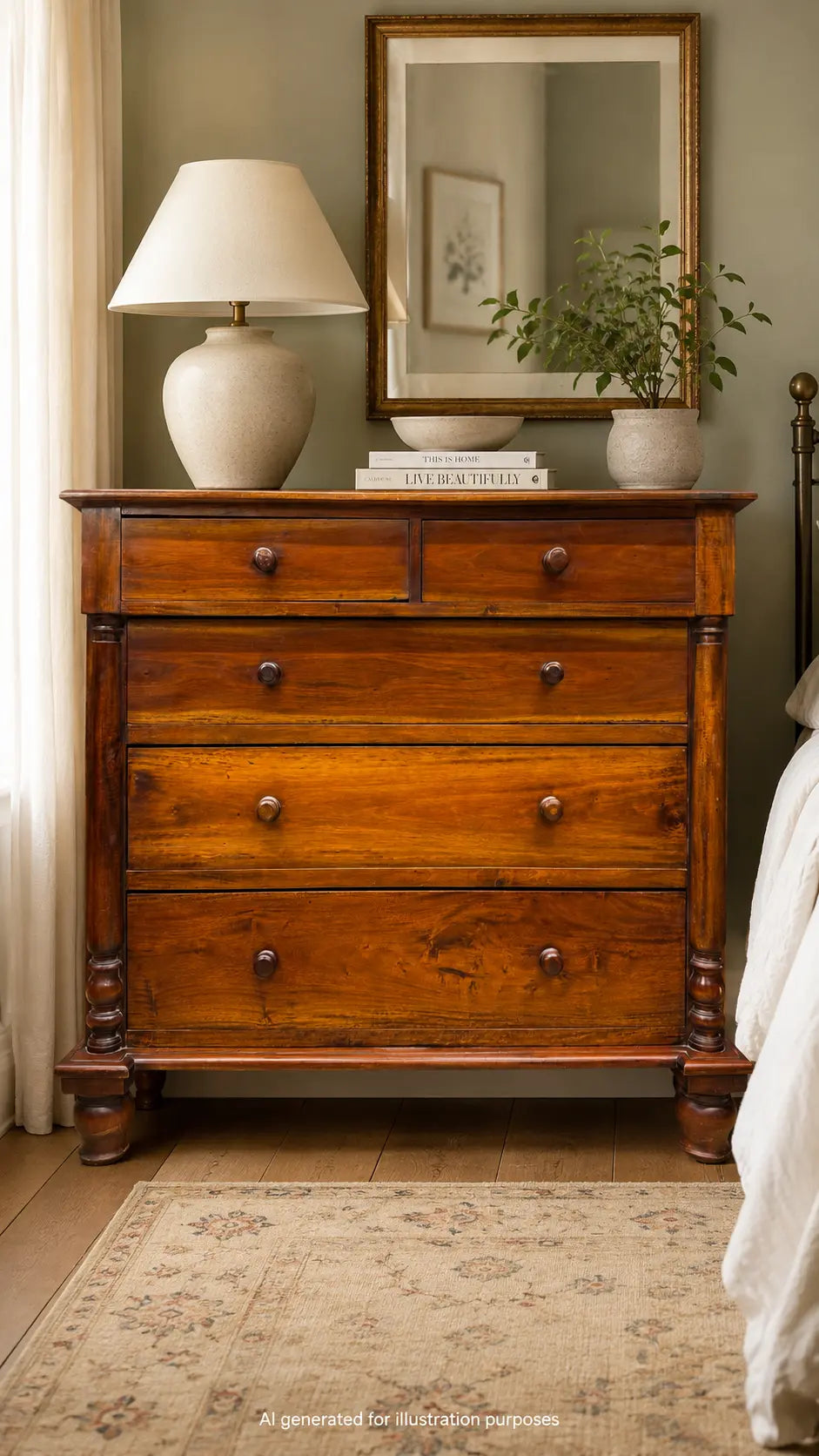 Vintage Hardwood Chest of Drawers Bedroom Storage Furniture Cabinet 5 Drawer