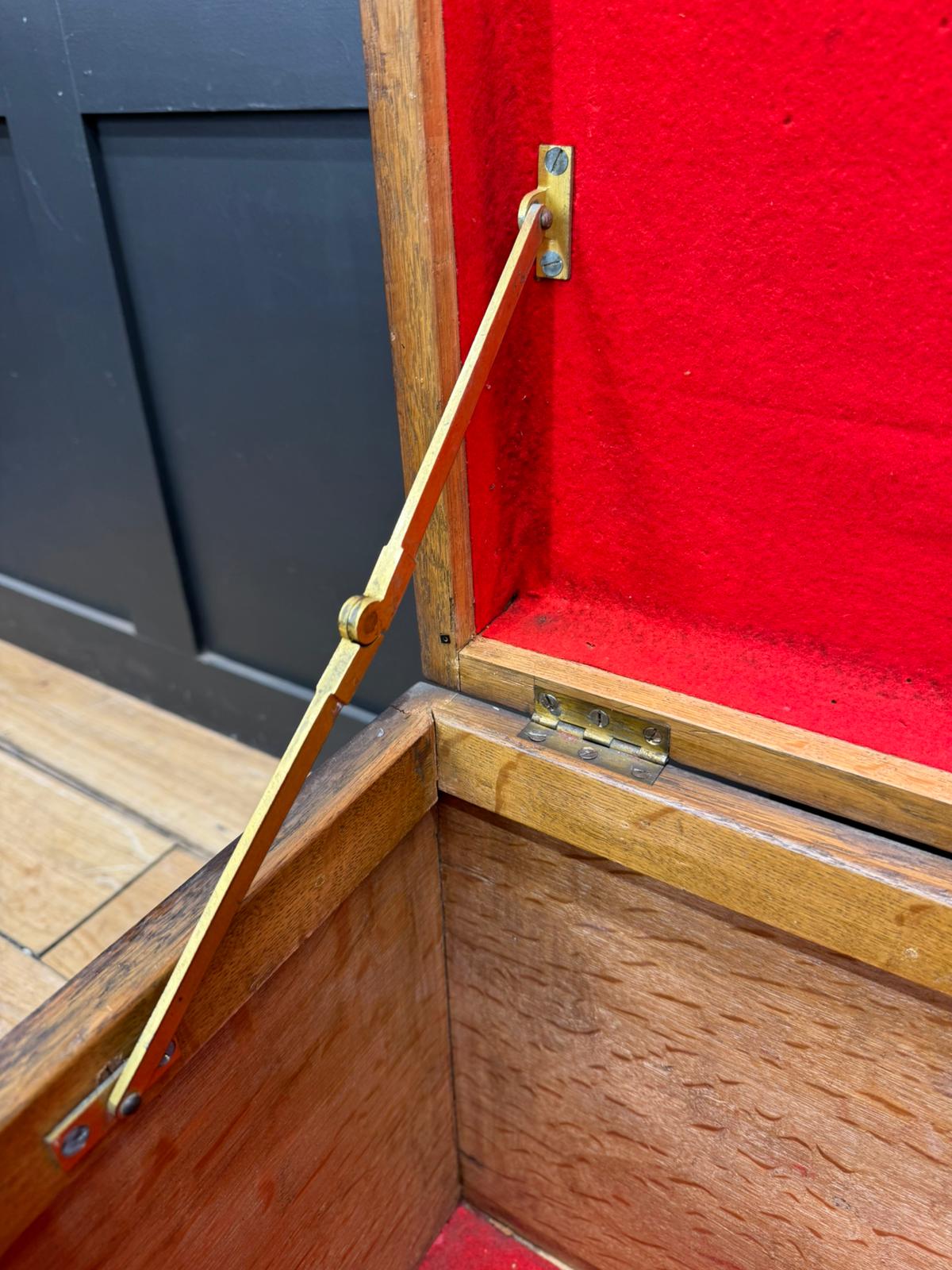 Antique Oak Box Trunk Chest Coffee Table Storage Brass Handles Campaign Style