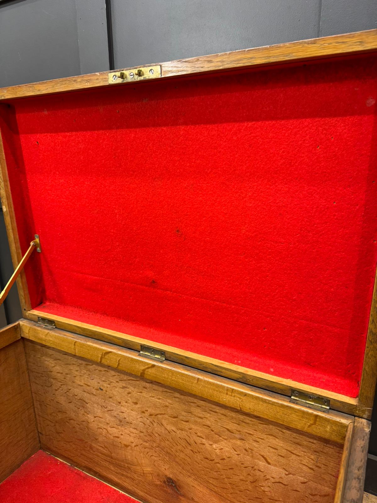 Antique Oak Box Trunk Chest Coffee Table Storage Brass Handles Campaign Style